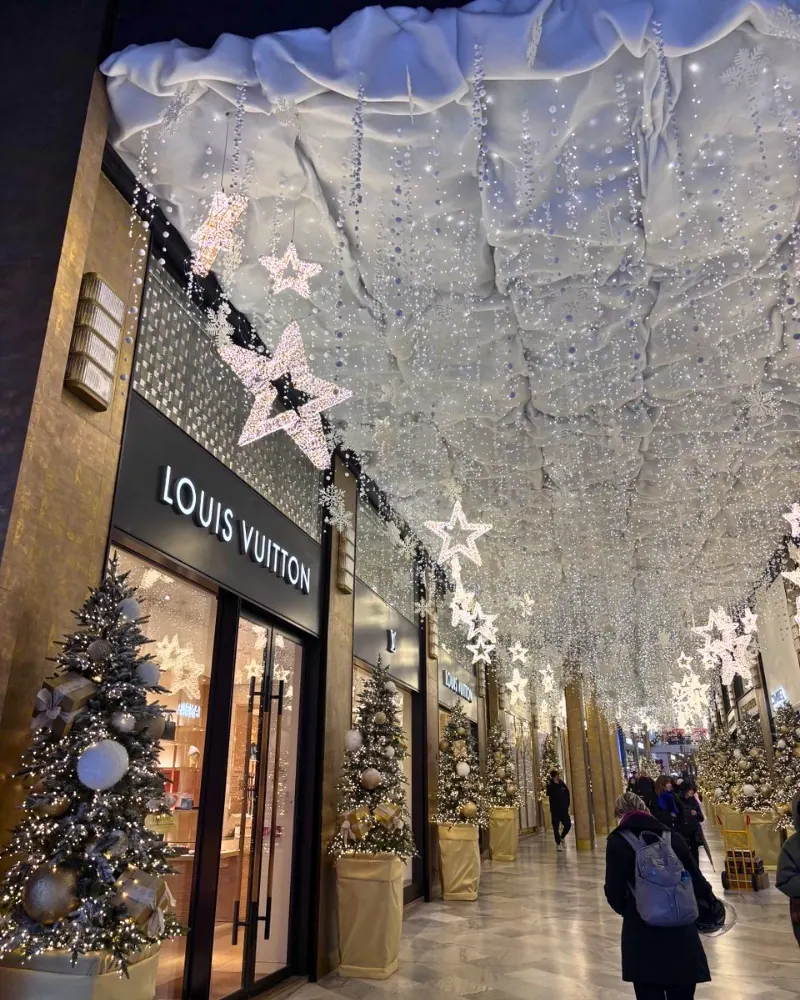 Galleria Cavour, Bologna’s luxury shopping arcade, decorated for Christmas